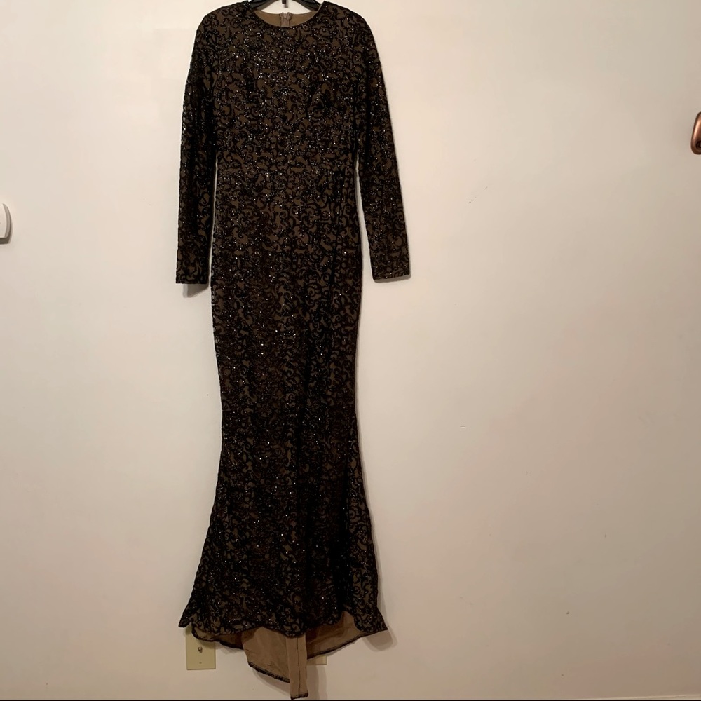 Lg Alamour black & nude glittery floor length gown